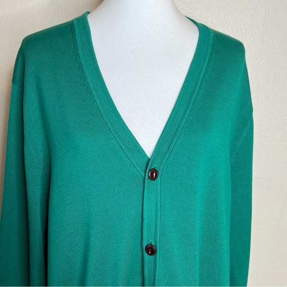 Lands End supima cotton classic grandpa cardigan sweater size large Kelly green - Picture 9 of 12
